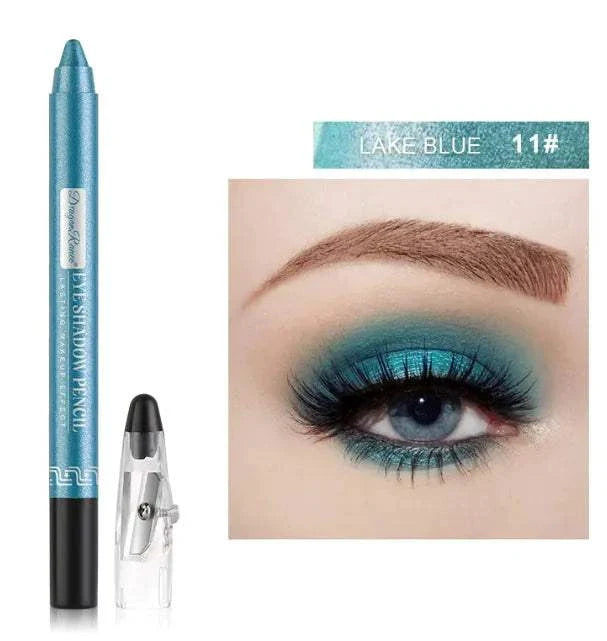 Silkworm Penknife Eyeliner in lake blue with pearlescent shimmer and eye makeup example