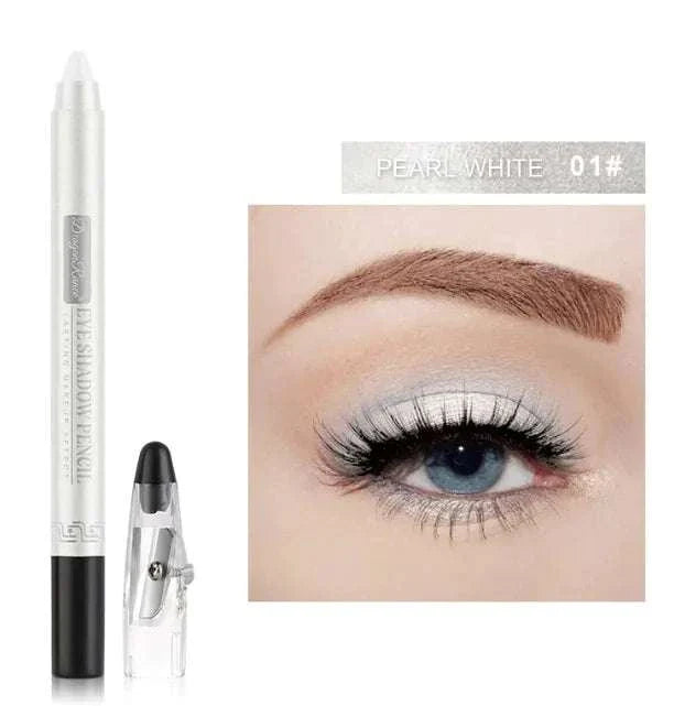 Silkworm Penknife Eyeliner in pearl white with precise penknife tip and pearlescent finish on eye