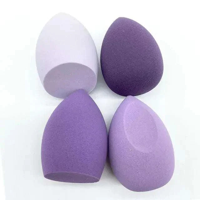 Set of 4 purple and white dual-use makeup sponge powder puffs for dry and wet application